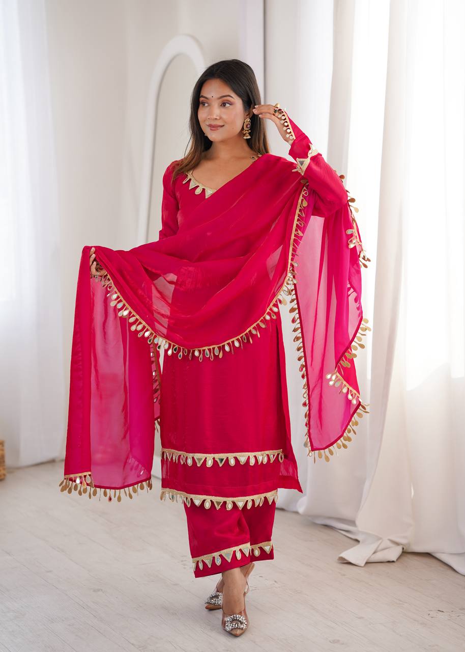 Fendy Silk Palazzo Suit with Real Mirror Work