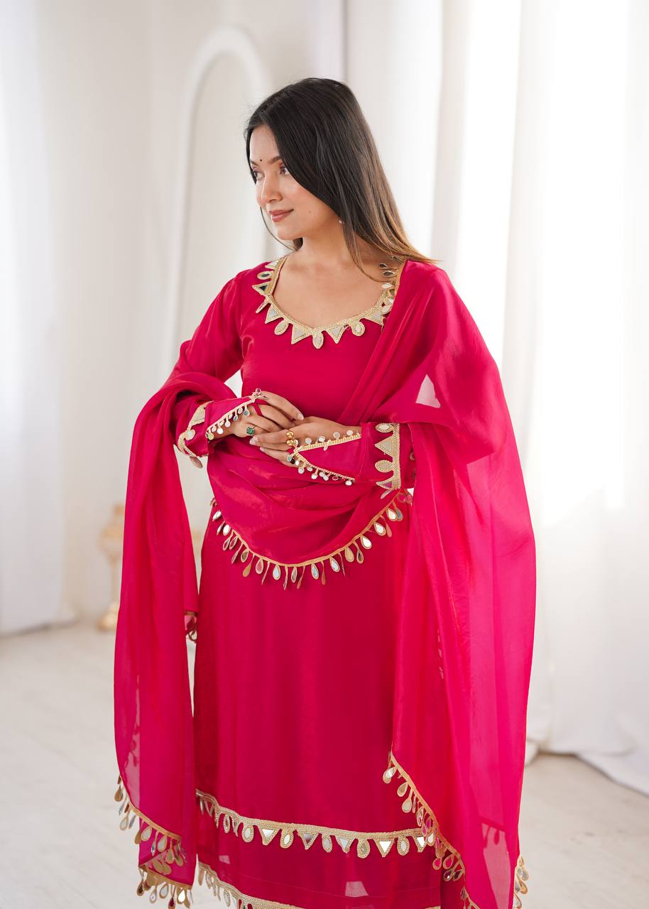Fendy Silk Palazzo Suit with Real Mirror Work