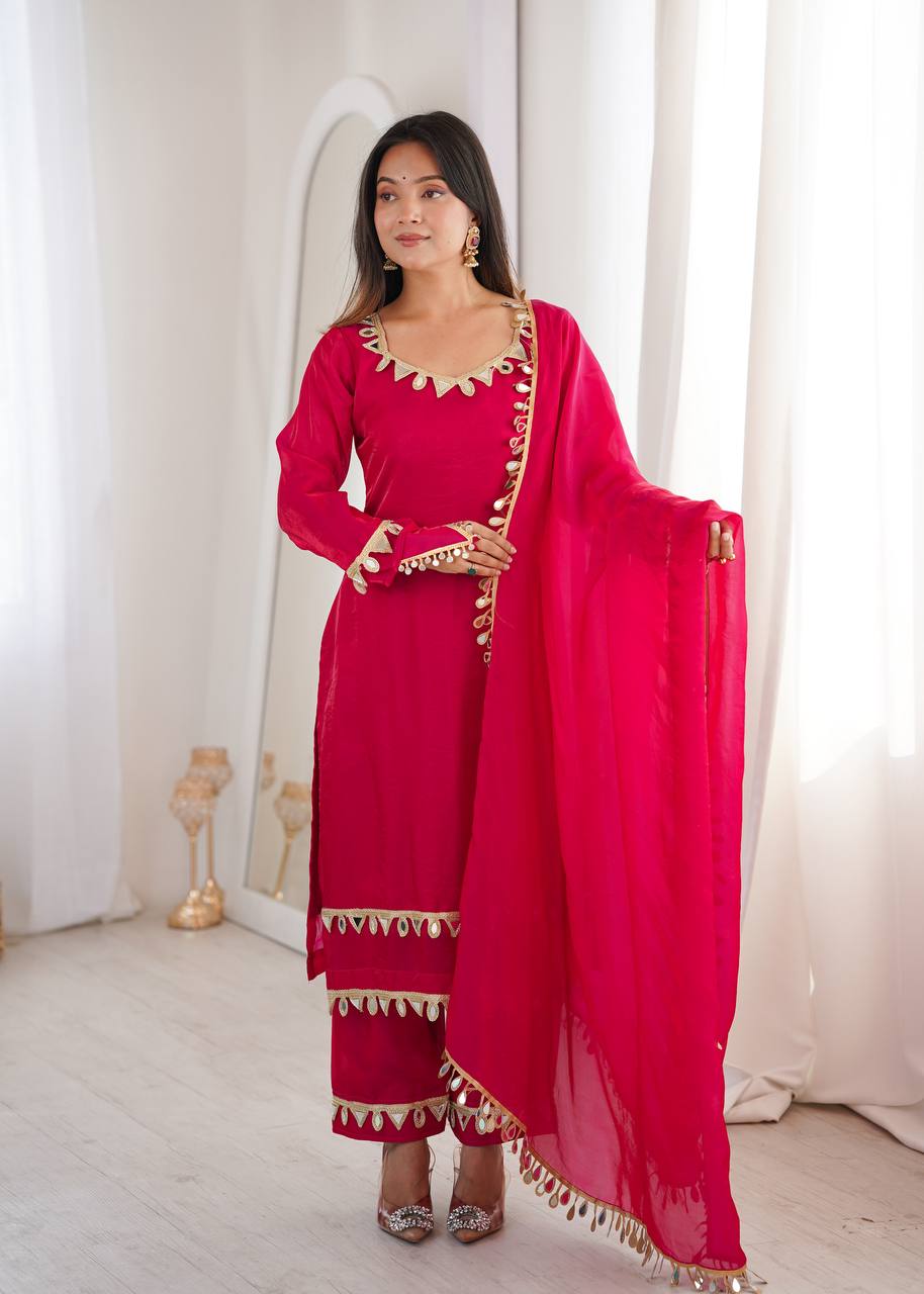 Fendy Silk Palazzo Suit with Real Mirror Work