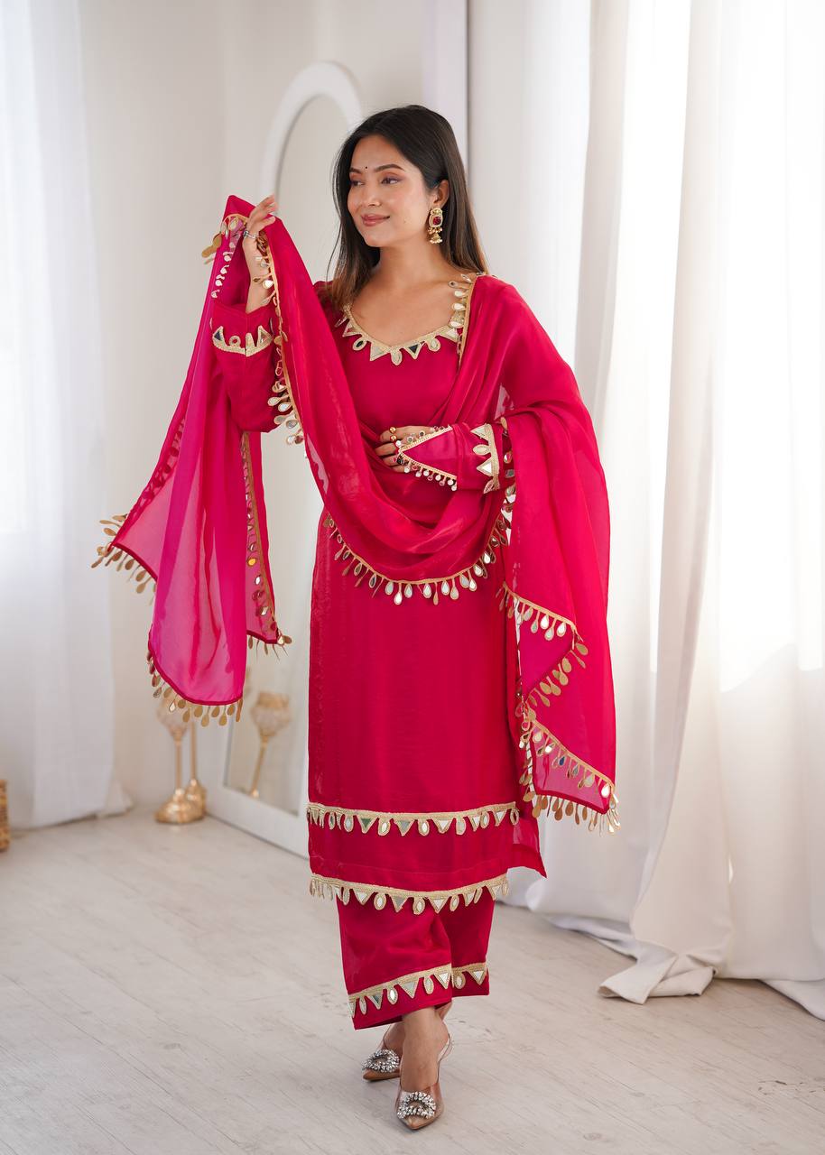 Fendy Silk Palazzo Suit with Real Mirror Work