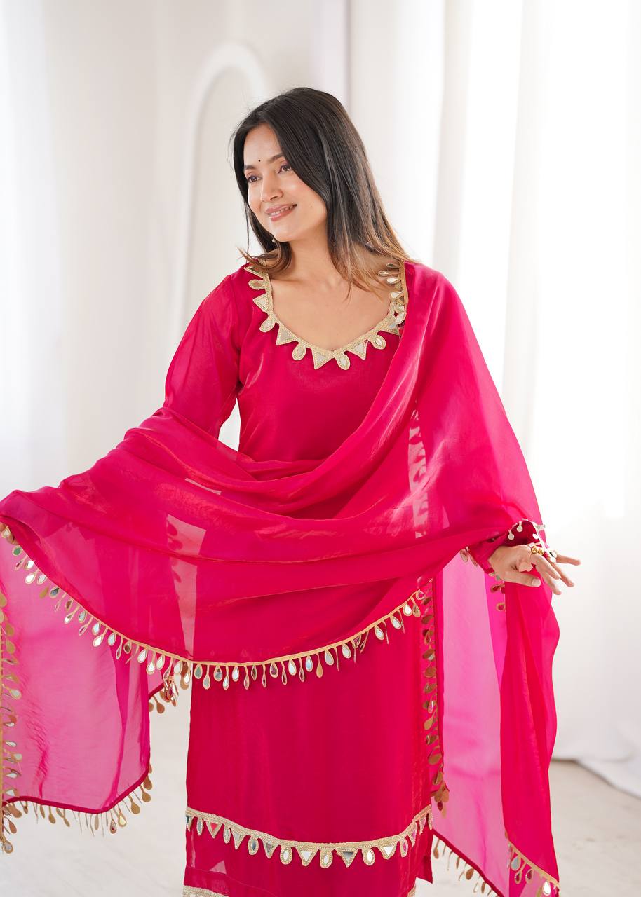 Fendy Silk Palazzo Suit with Real Mirror Work
