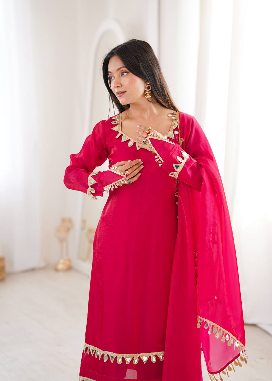 Fendy Silk Palazzo Suit with Real Mirror Work