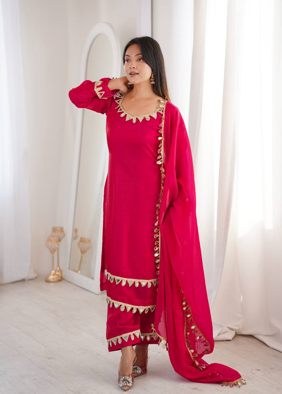 Fendy Silk Palazzo Suit with Real Mirror Work