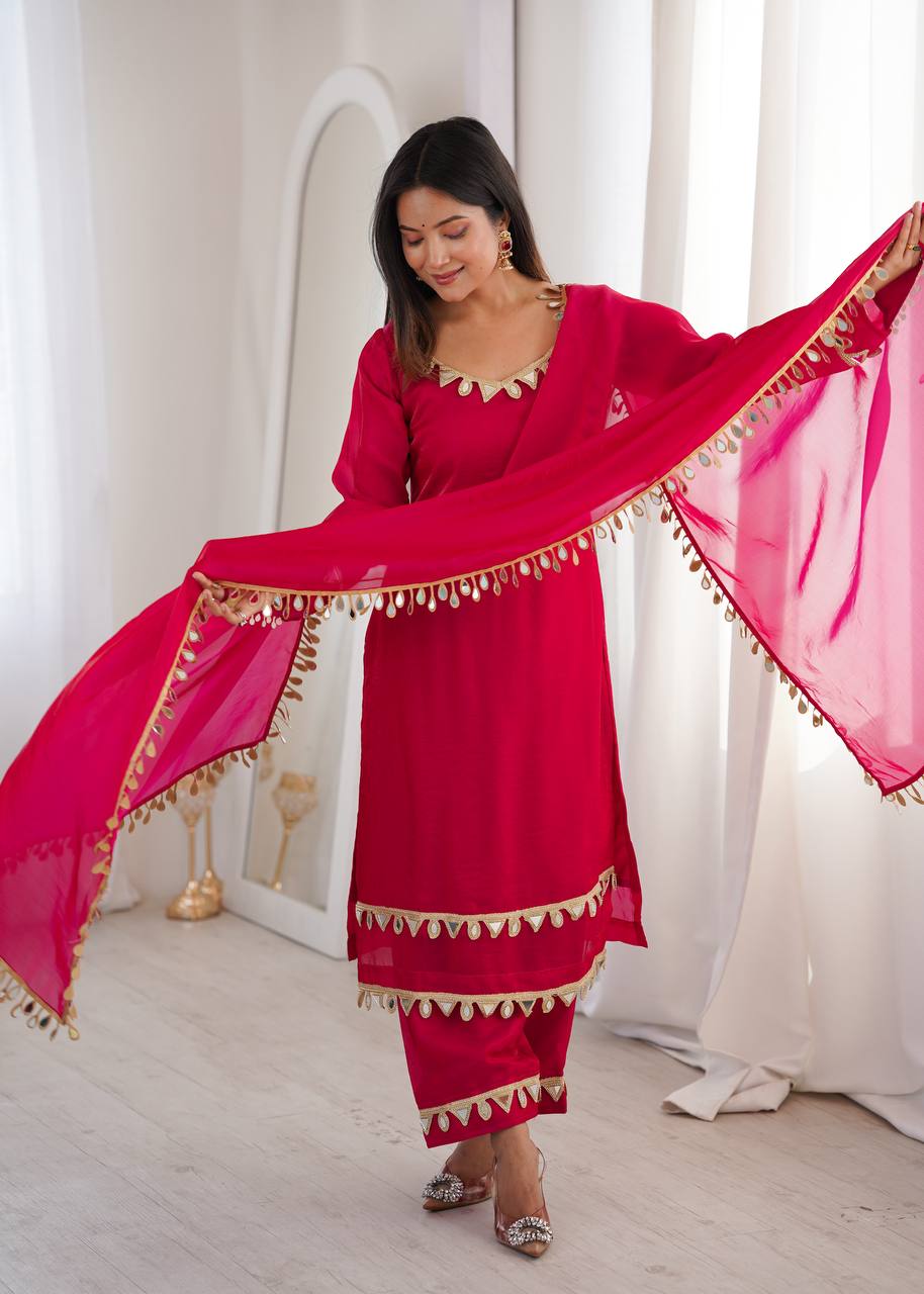 Fendy Silk Palazzo Suit with Real Mirror Work