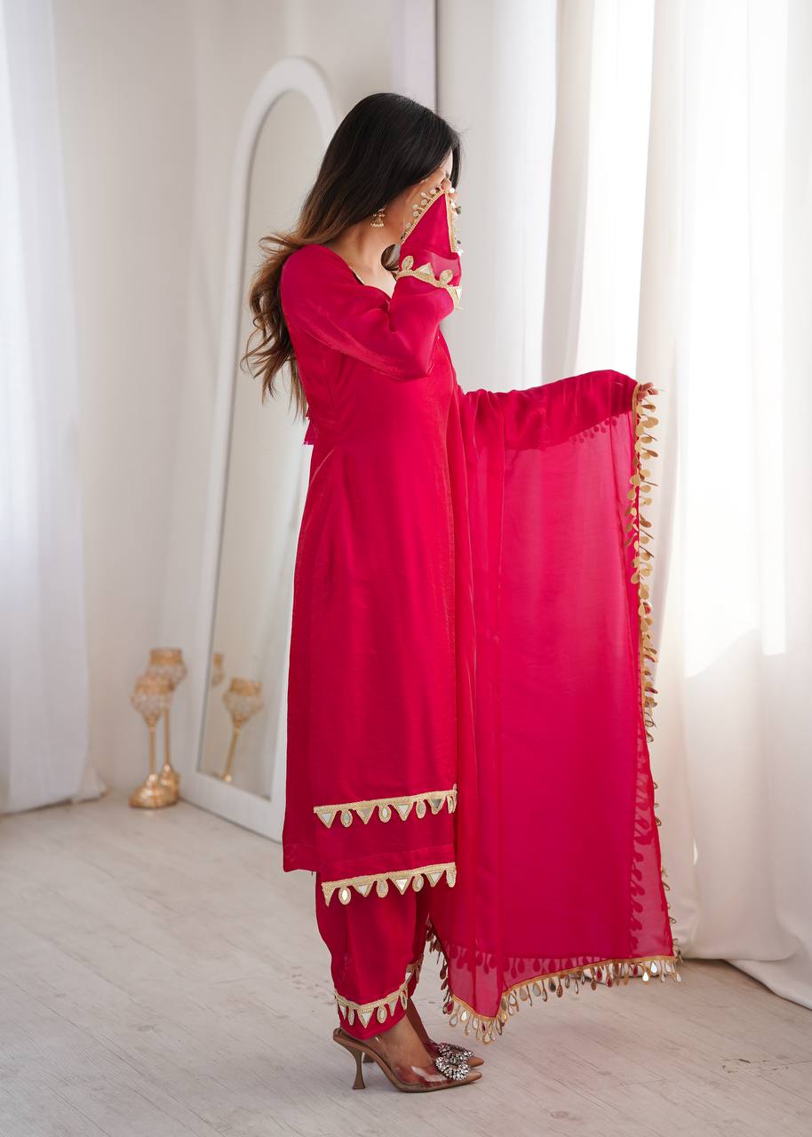 Fendy Silk Palazzo Suit with Real Mirror Work