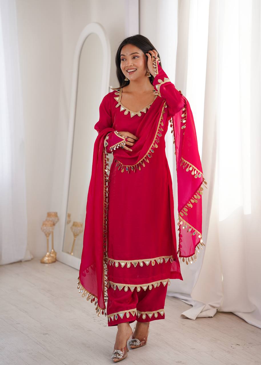 Fendy Silk Palazzo Suit with Real Mirror Work