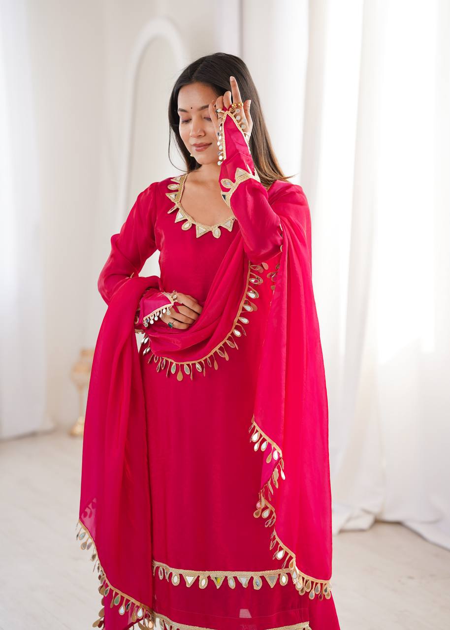 Fendy Silk Palazzo Suit with Real Mirror Work