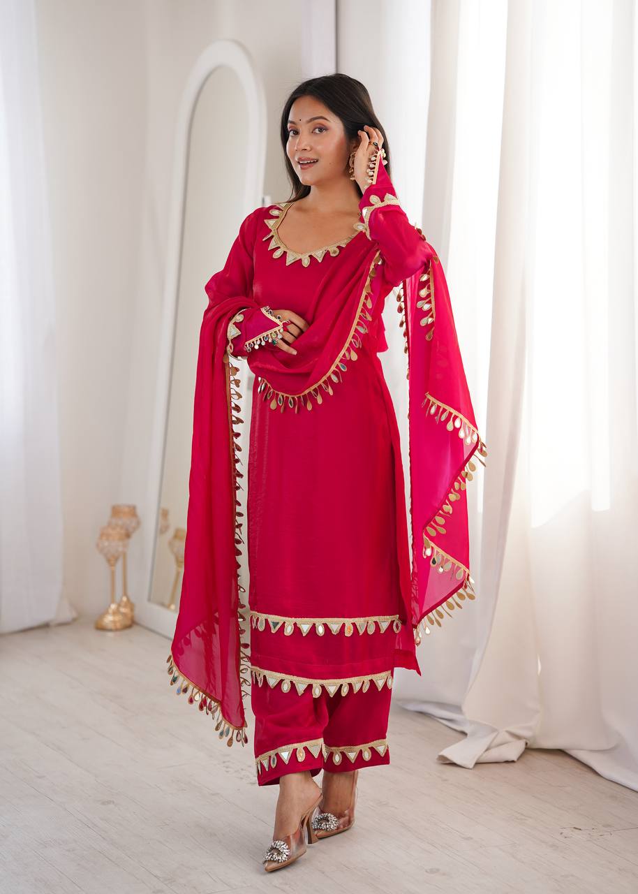 Fendy Silk Palazzo Suit with Real Mirror Work