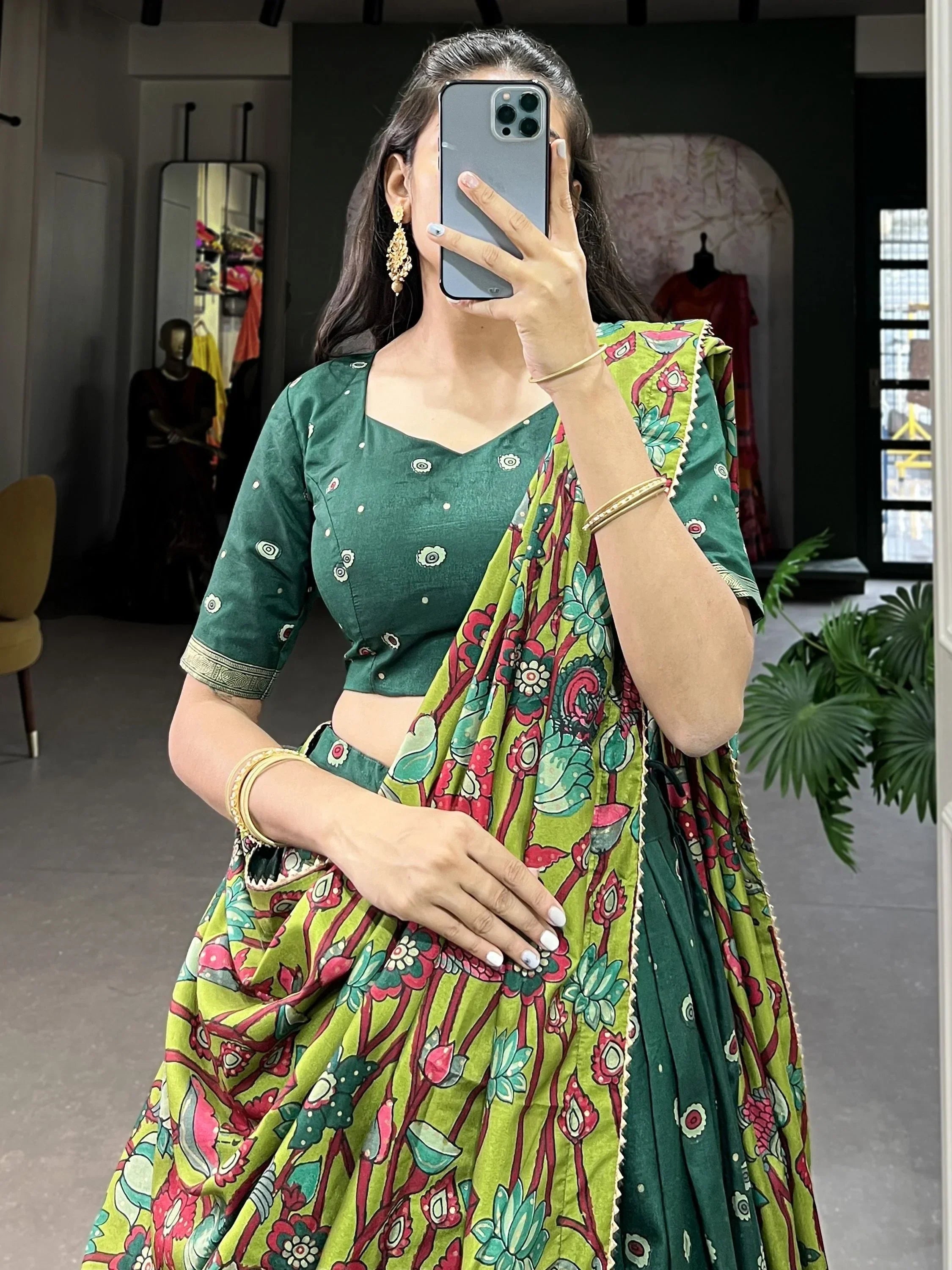 Green Fetching Kalamkari Print Tussar Silk Festival Wear Lehenga Choli