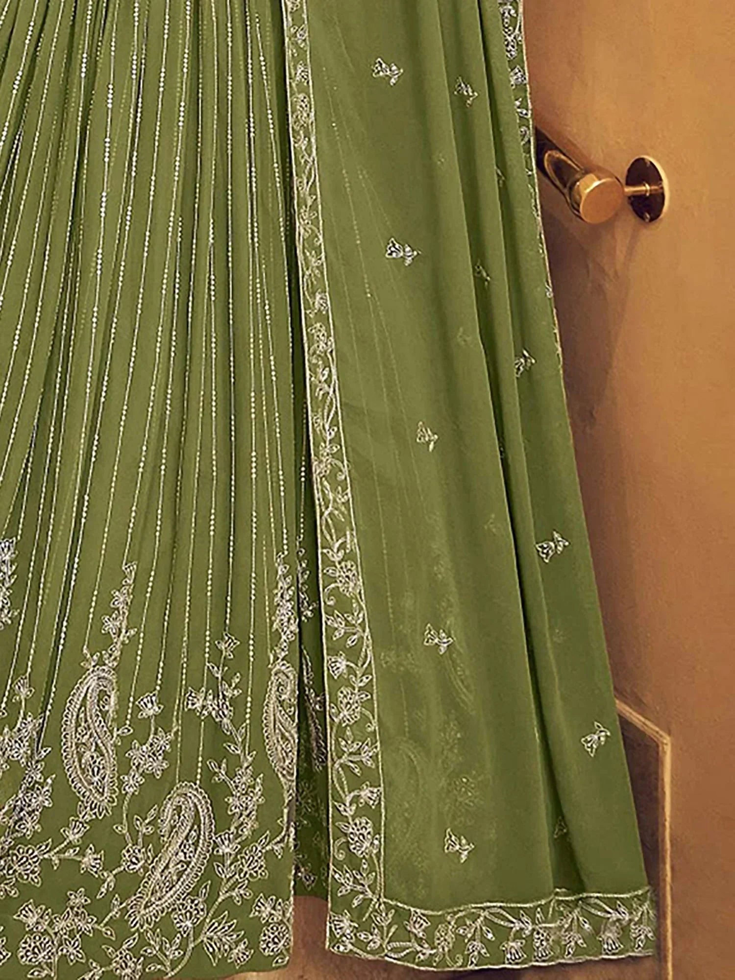 Pretty Green Thread Embroidered Georgette Wedding Wear Lehenga Choli
