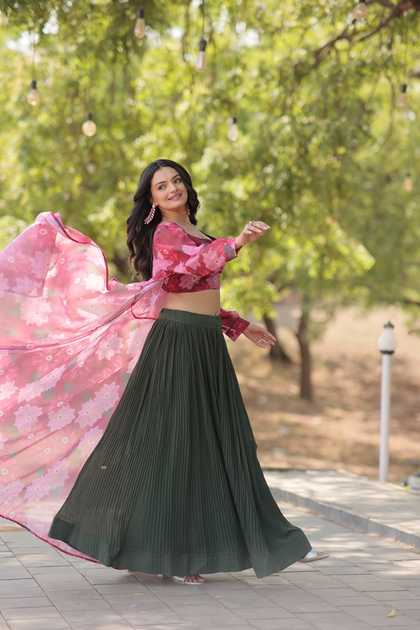 Floral Print Faux Georgette Lehenga Choli with Shrug