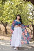 Floral Print Faux Georgette Lehenga Choli with Shrug