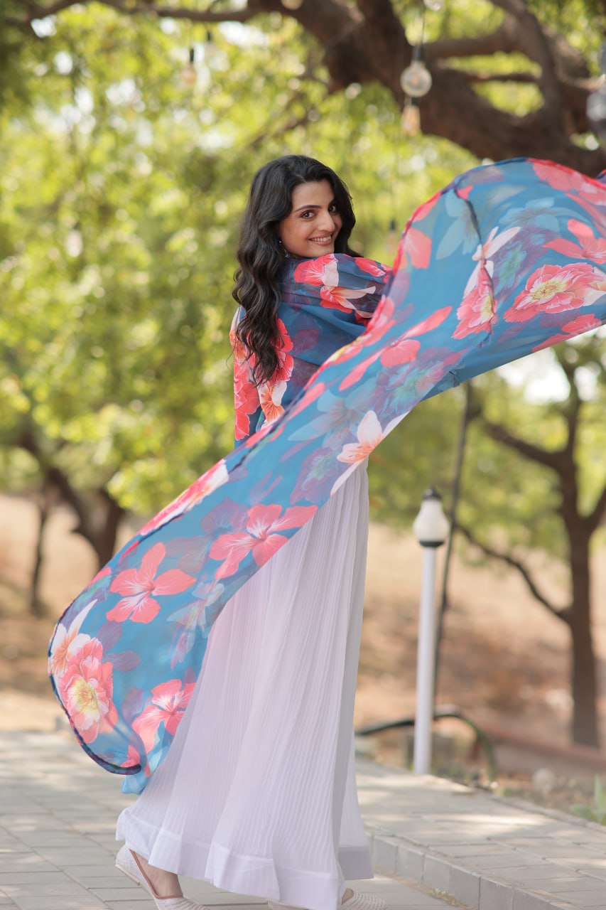 Floral Print Faux Georgette Lehenga Choli with Shrug
