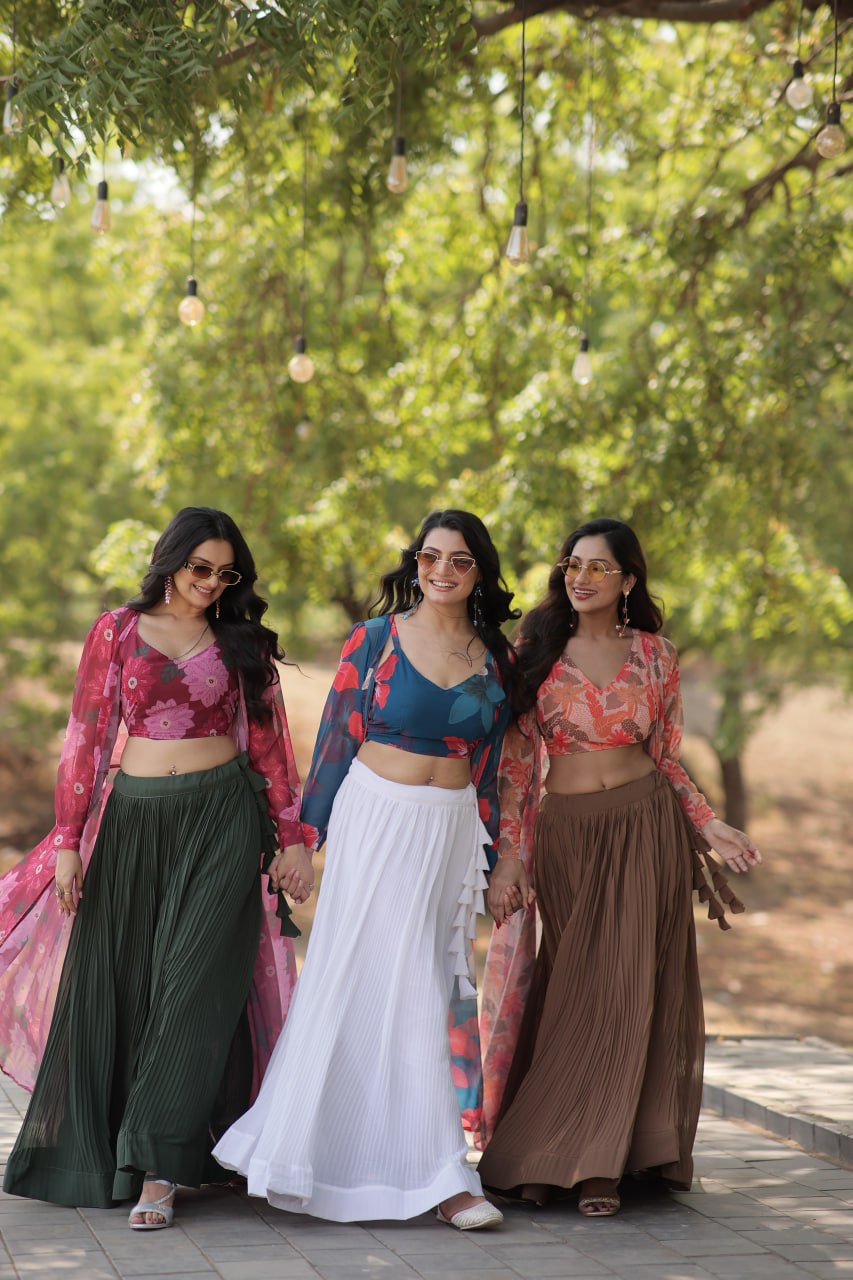 Floral Print Faux Georgette Lehenga Choli with Shrug