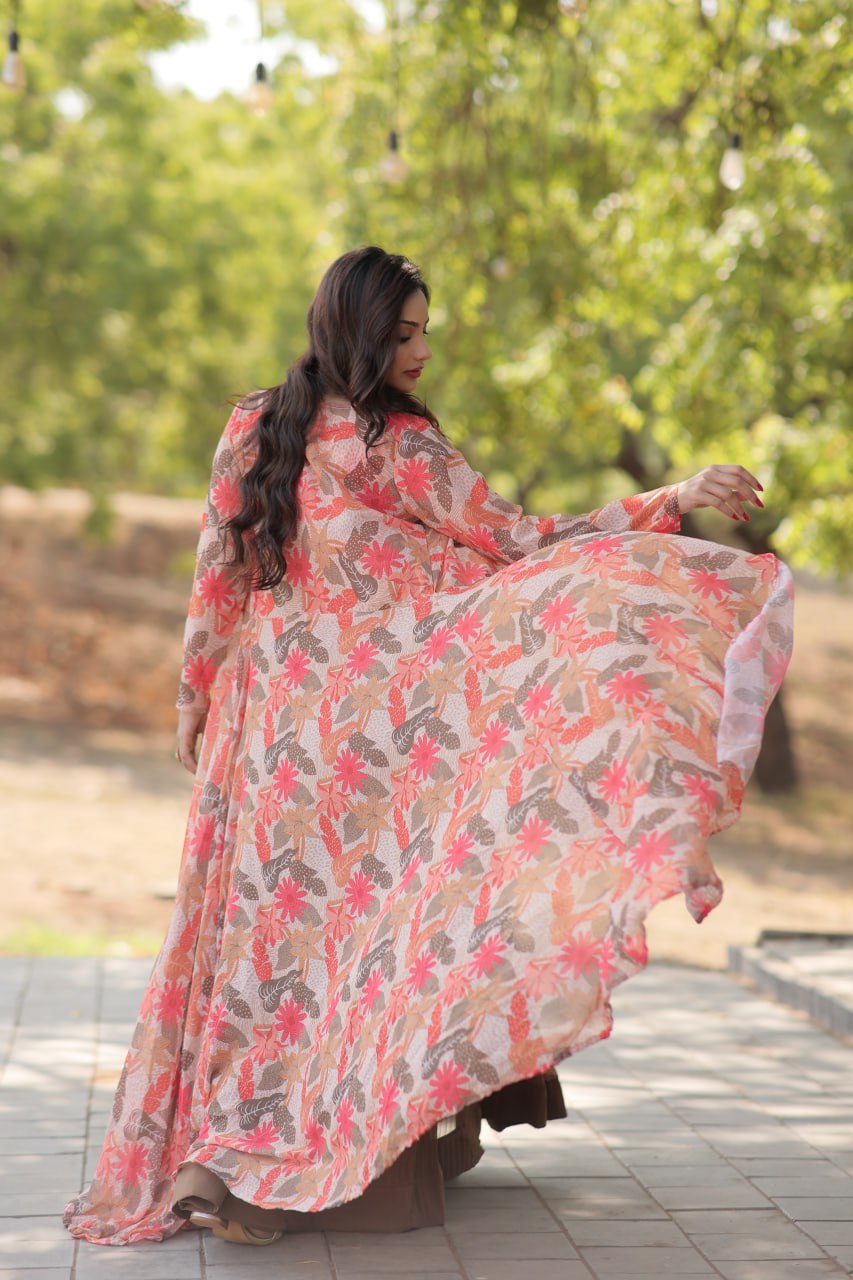 Floral Print Faux Georgette Lehenga Choli with Shrug