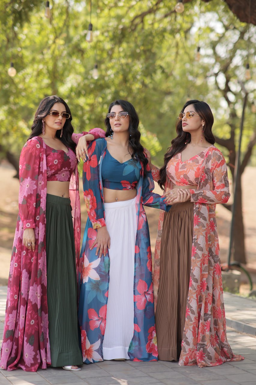 Floral Print Faux Georgette Lehenga Choli with Shrug