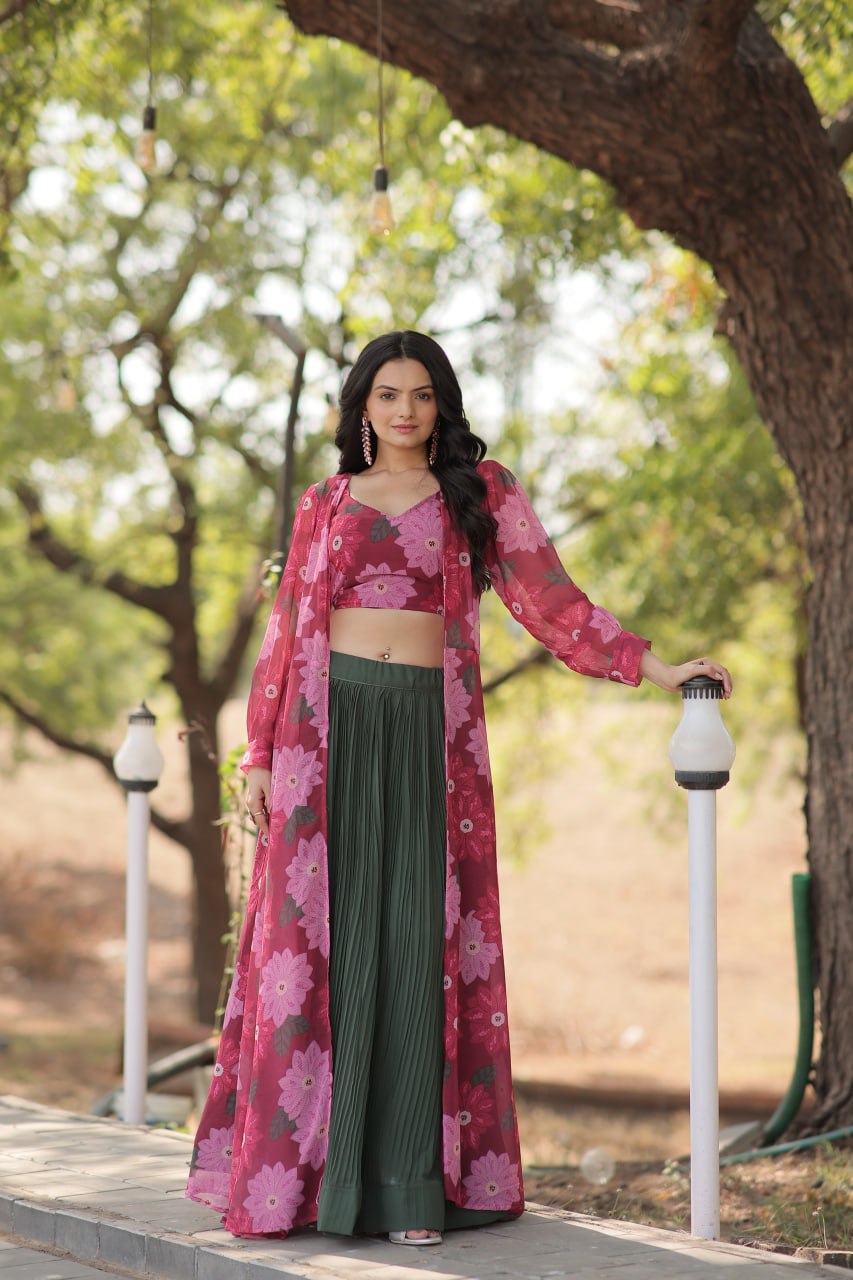 Floral Print Faux Georgette Lehenga Choli with Shrug