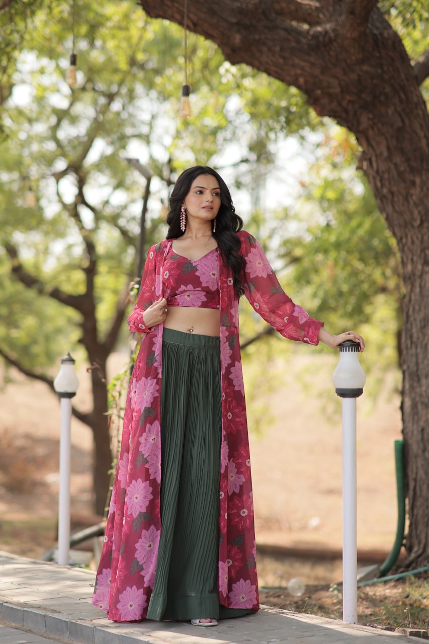 Floral Print Faux Georgette Lehenga Choli with Shrug