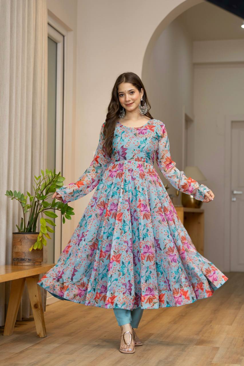 Floral Print Organza Anarkali Suit