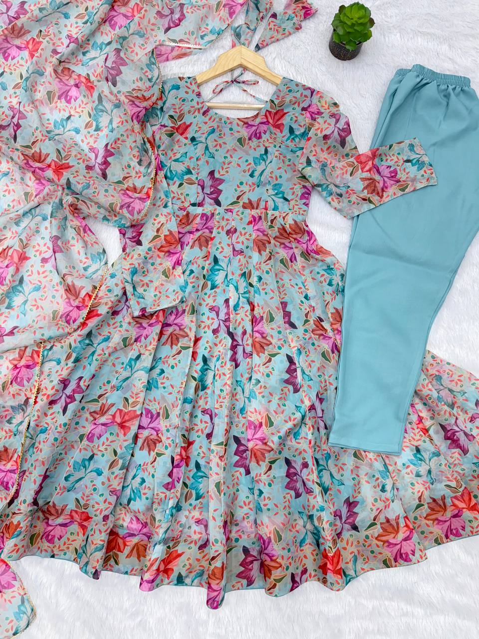 Floral Print Organza Anarkali Suit