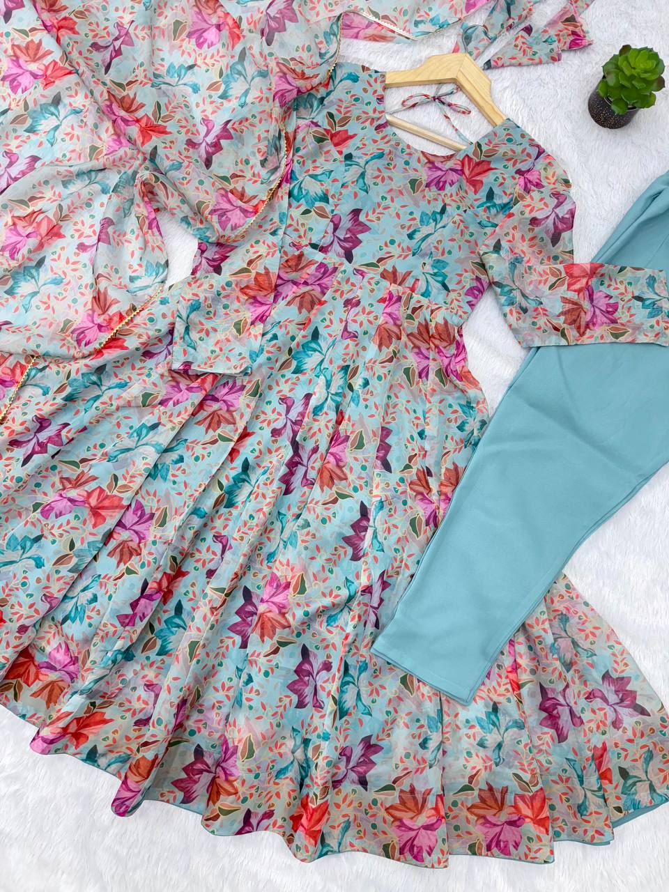 Floral Print Organza Anarkali Suit