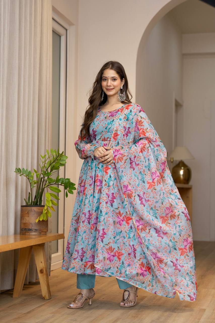 Floral Print Organza Anarkali Suit