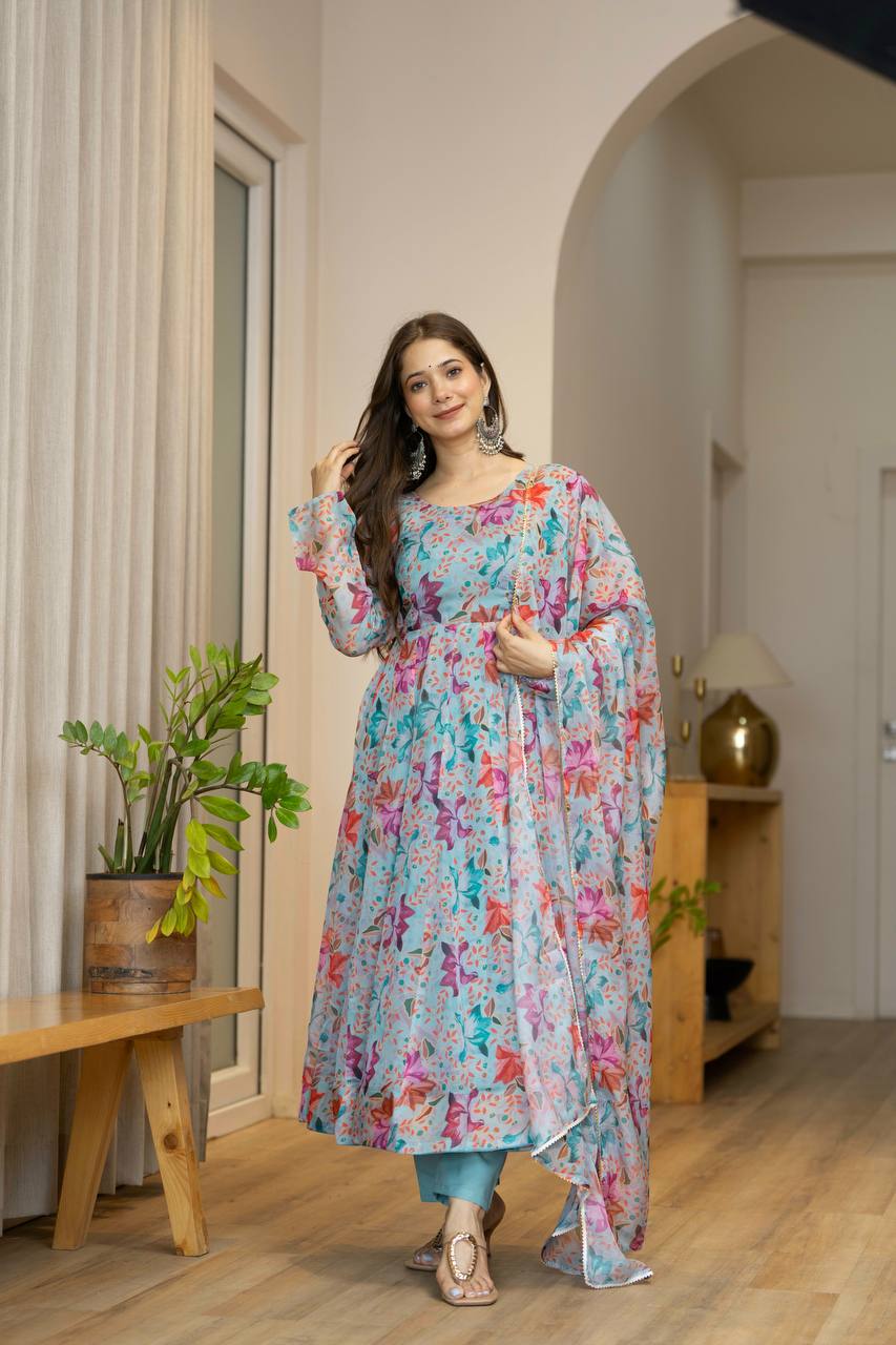 Floral Print Organza Anarkali Suit