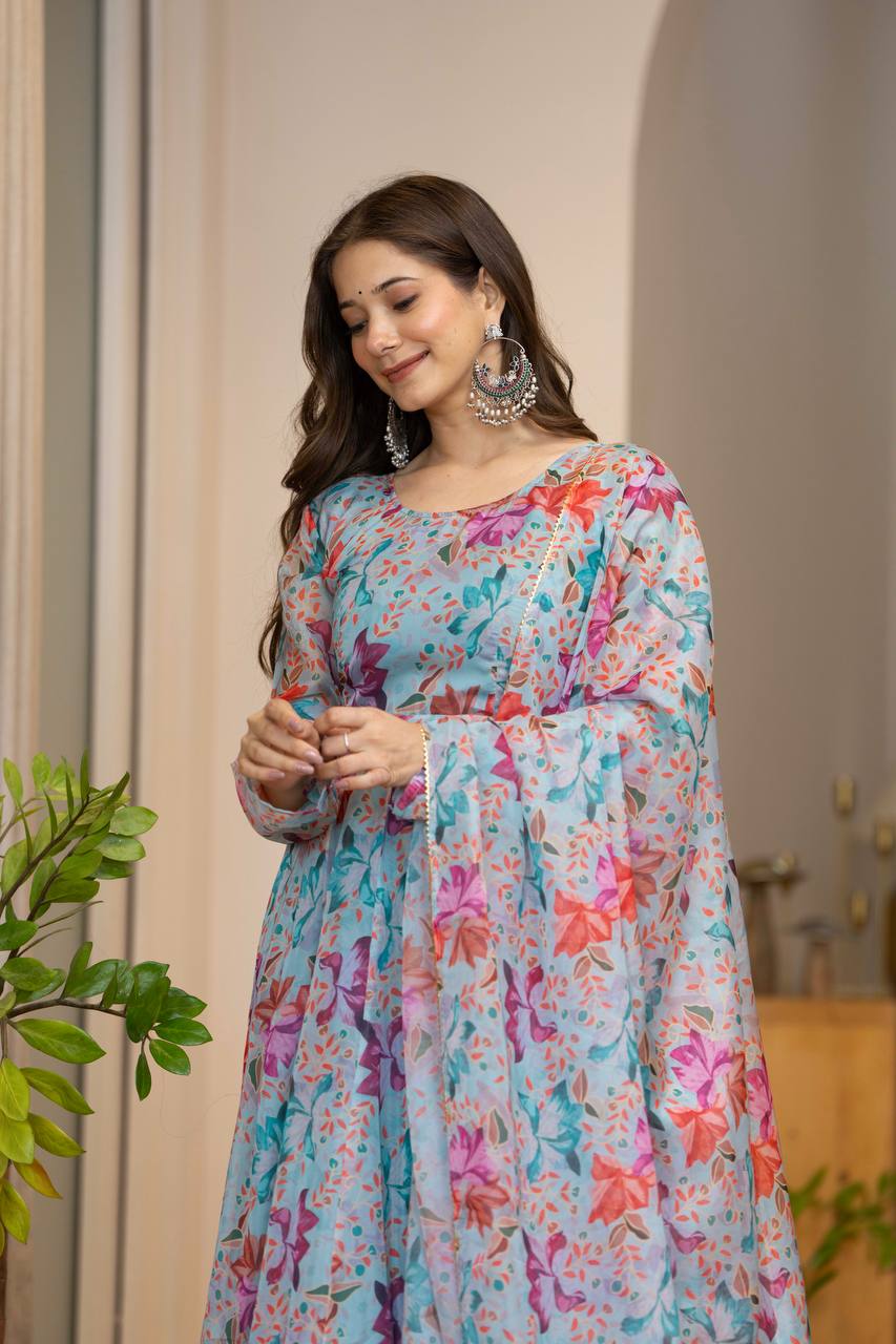 Floral Print Organza Anarkali Suit