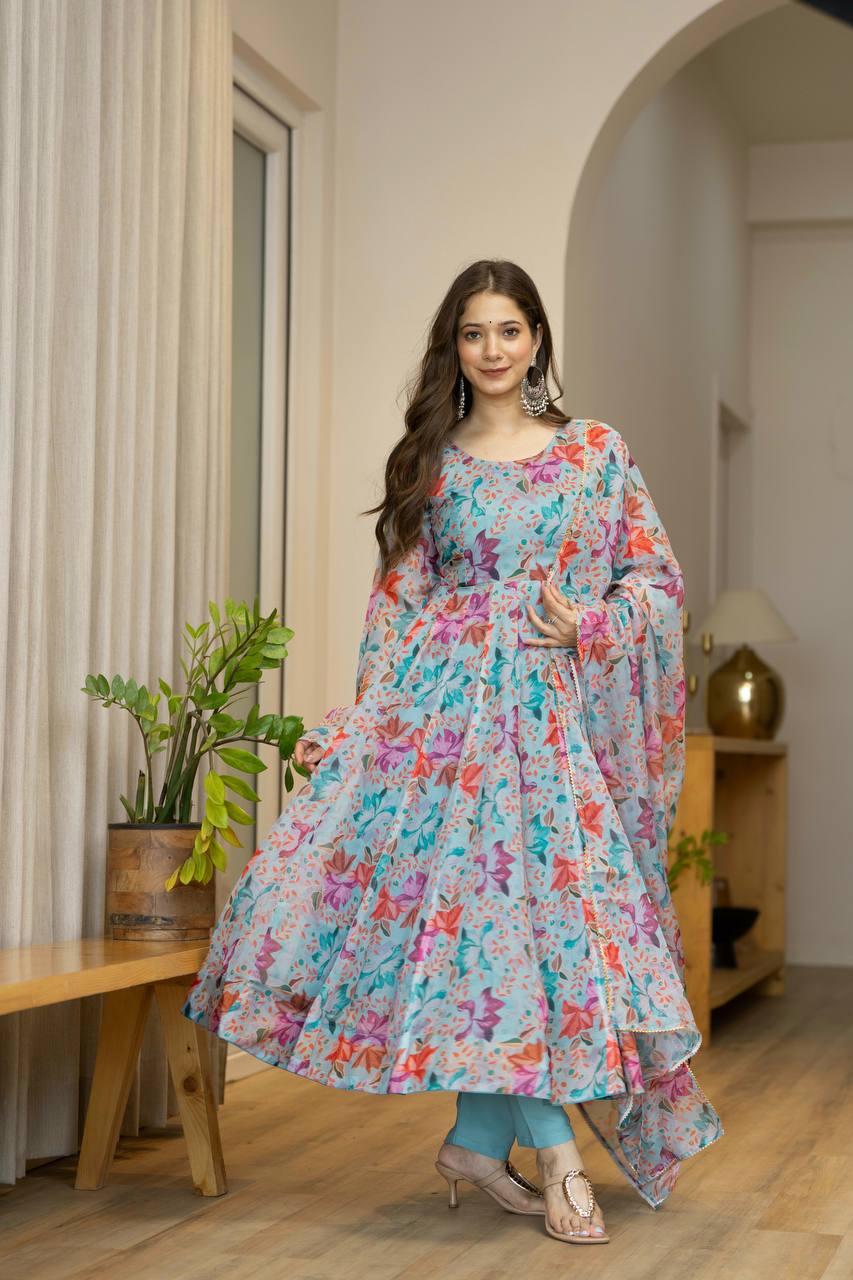 Floral Print Organza Anarkali Suit