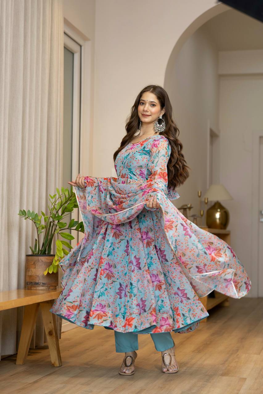 Floral Print Organza Anarkali Suit