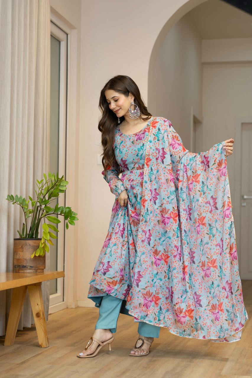 Floral Print Organza Anarkali Suit