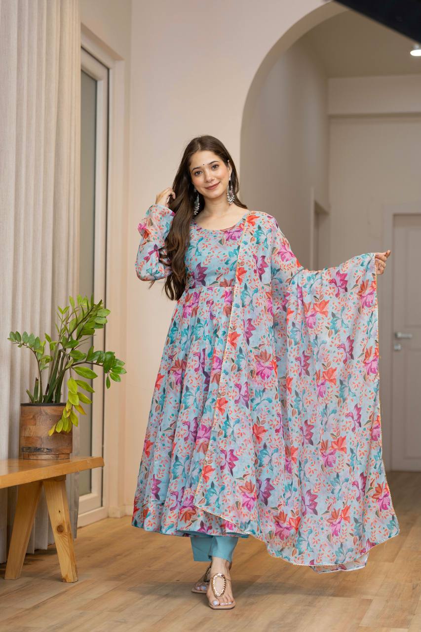 Floral Print Organza Anarkali Suit