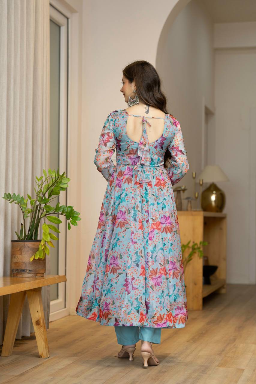Floral Print Organza Anarkali Suit