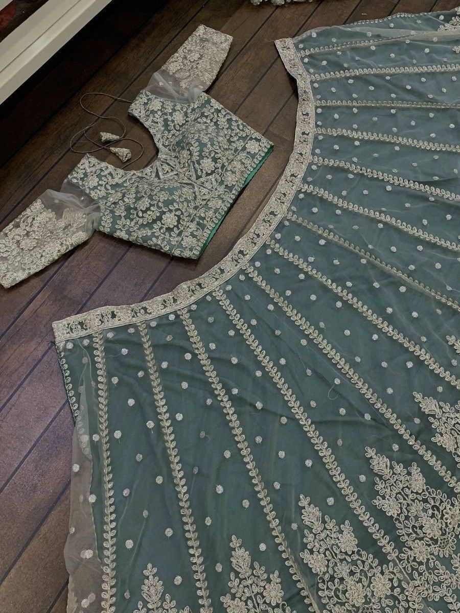 Green Alluring Sequins Net Engagement Wear Lehenga Choli With Dupatta