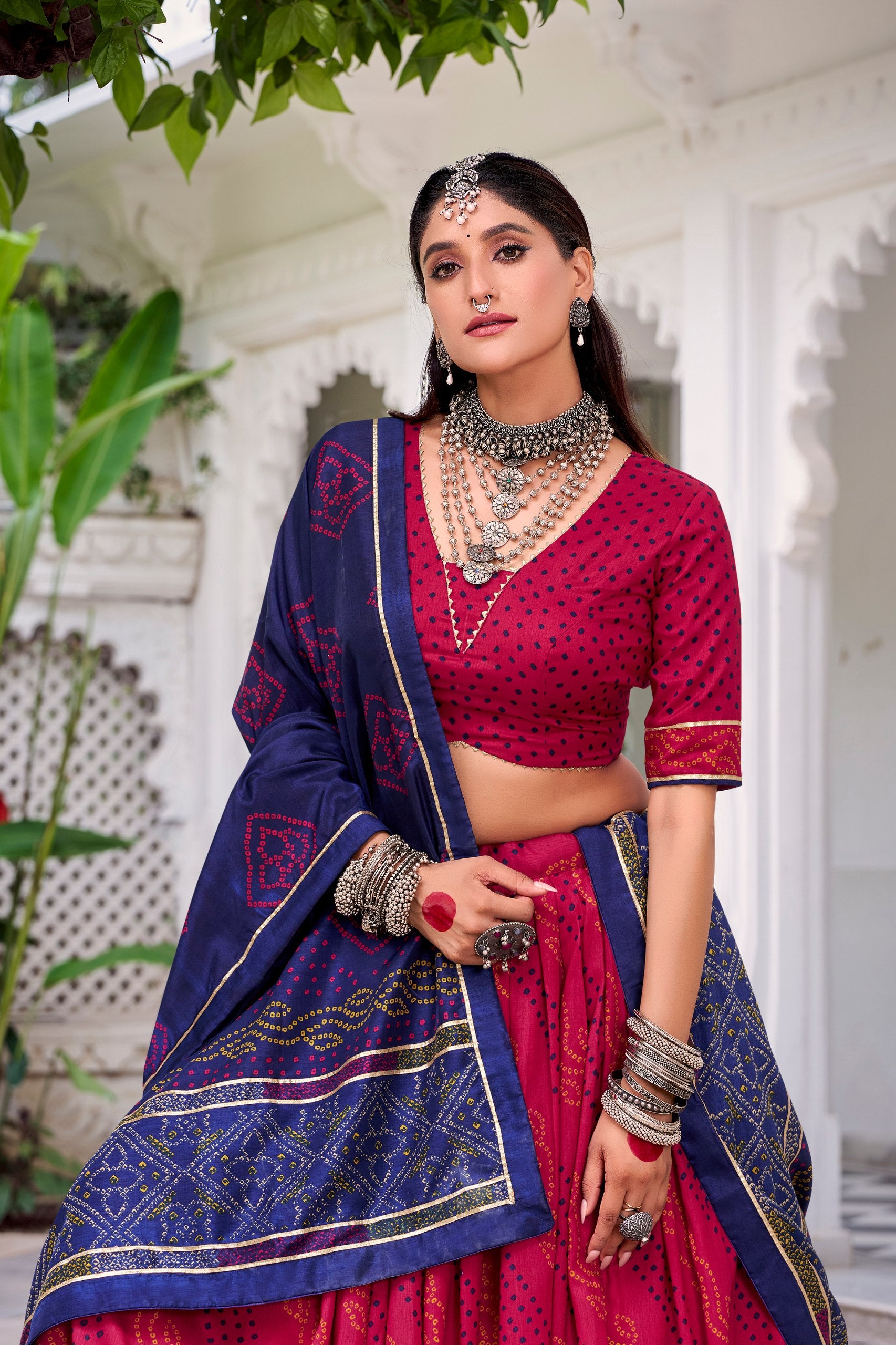 Gauri Bandhej Print Tasar Silk Navratri Lehenga Choli