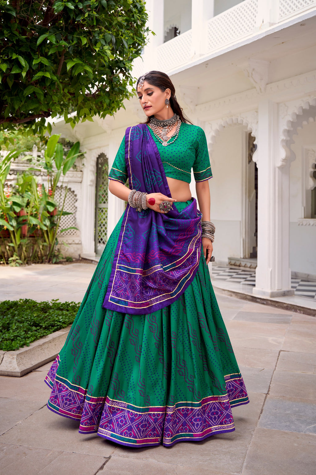 Gauri Bandhej Print Tasar Silk Navratri Lehenga Choli