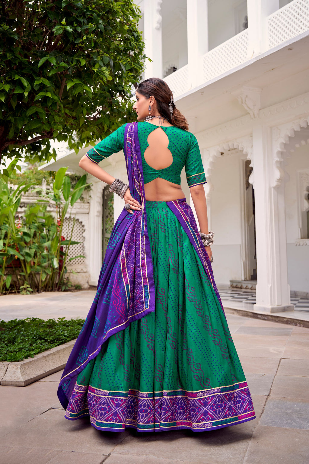 Gauri Bandhej Print Tasar Silk Navratri Lehenga Choli