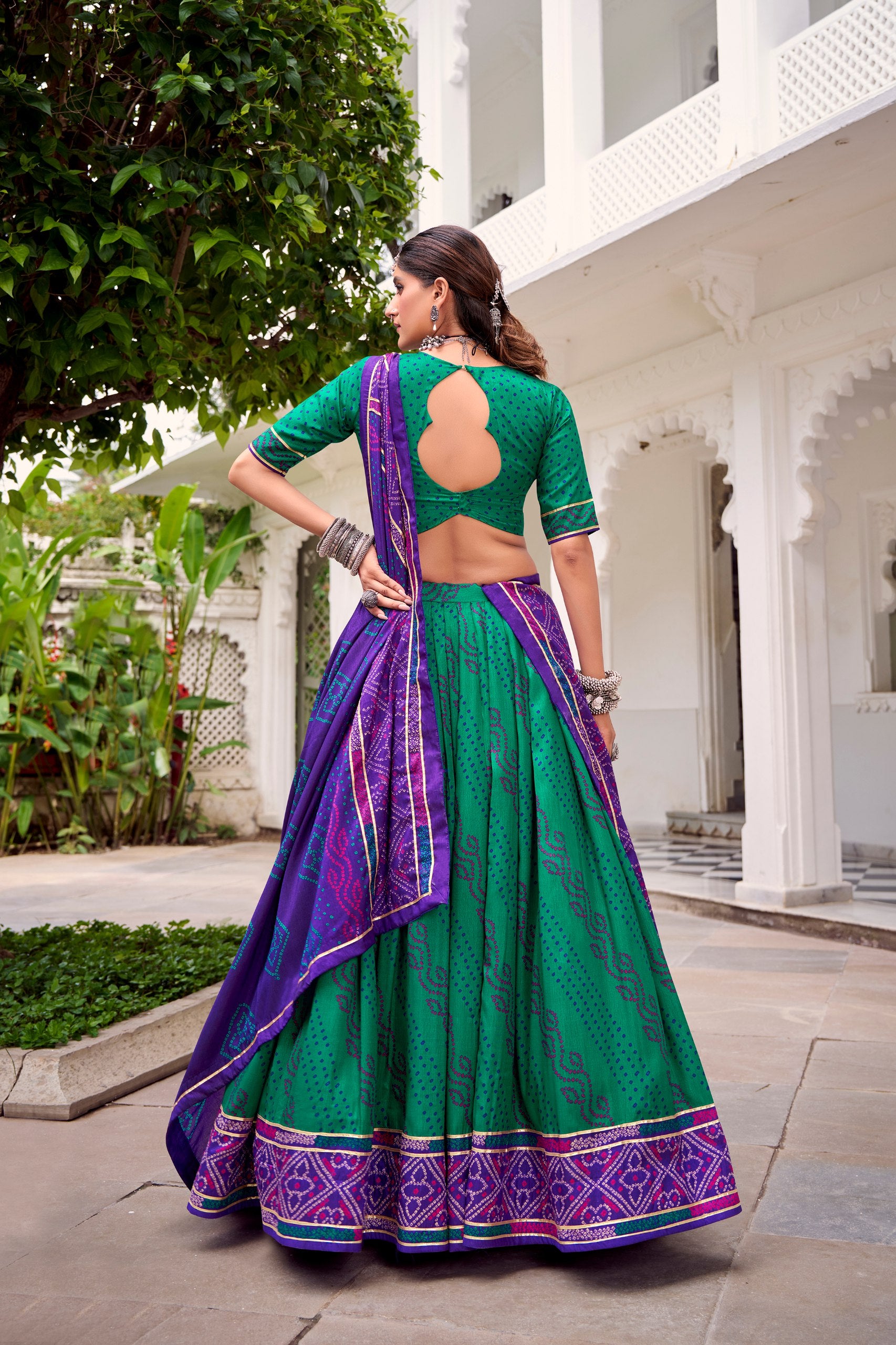 Gauri Bandhej Print Tasar Silk Navratri Lehenga Choli