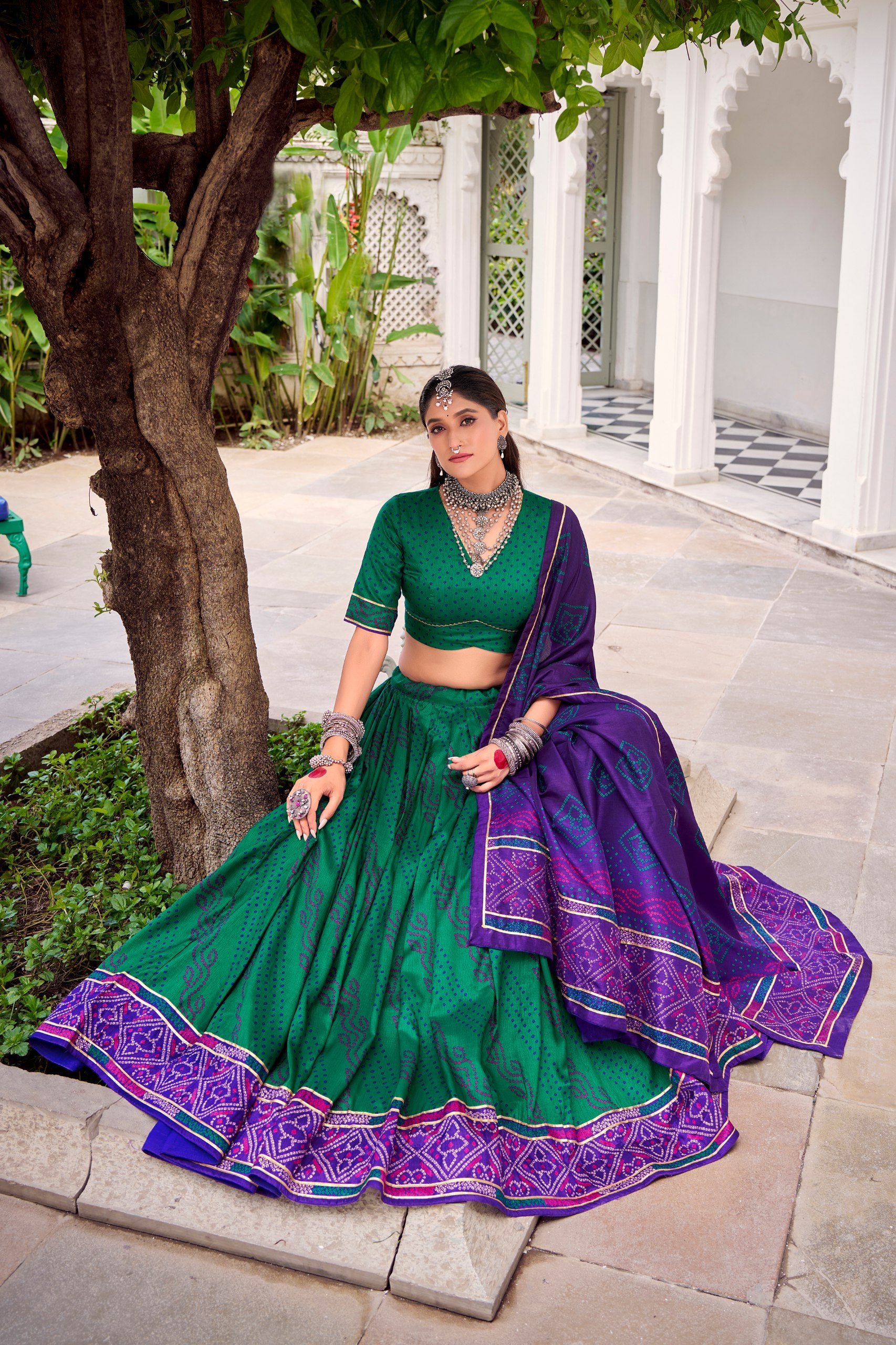 Gauri Bandhej Print Tasar Silk Navratri Lehenga Choli
