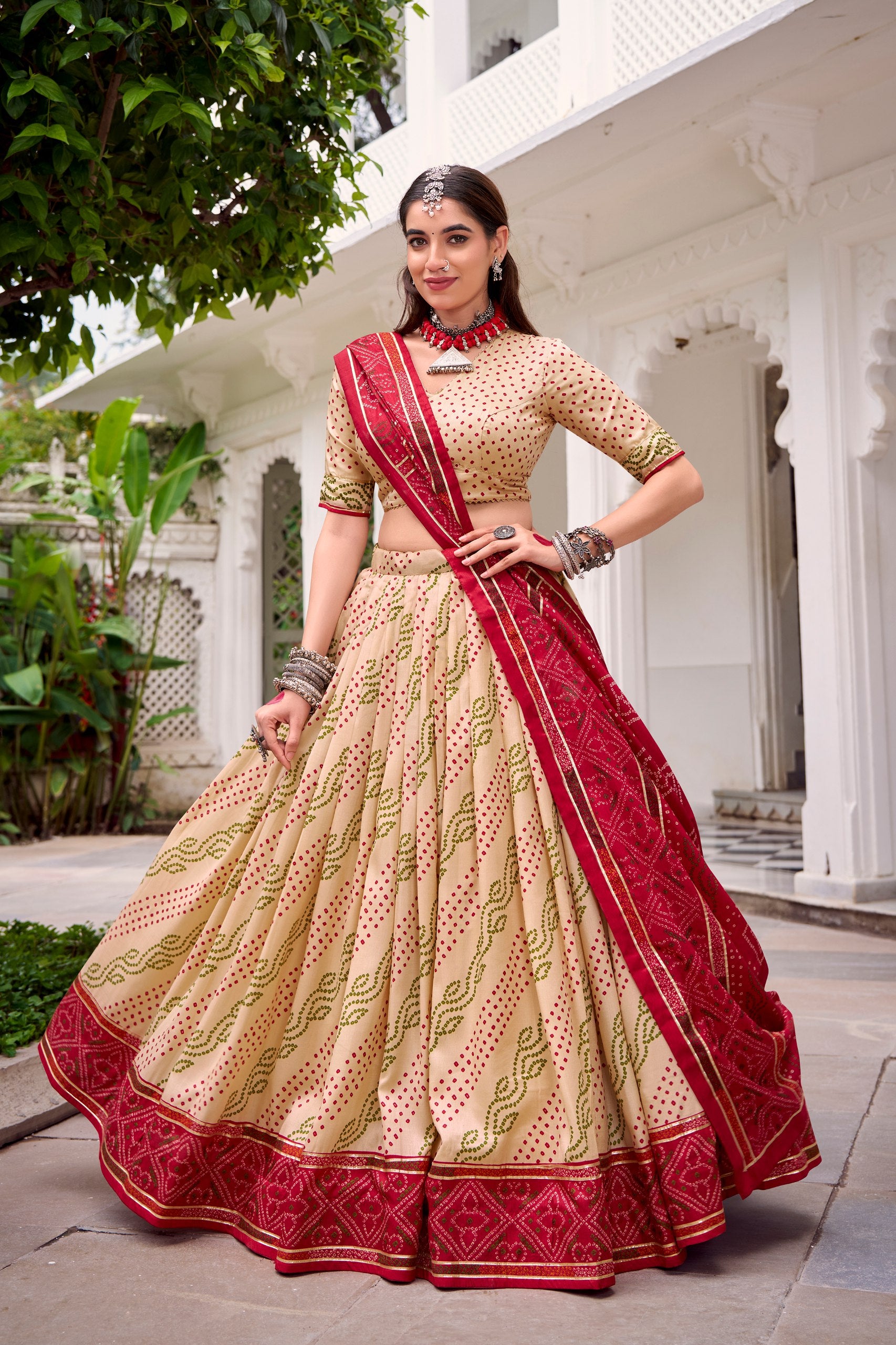 Gauri Bandhej Print Tasar Silk Navratri Lehenga Choli