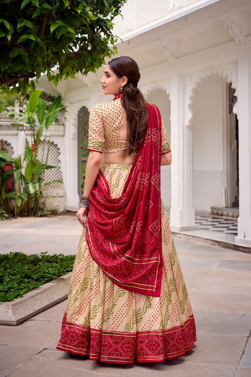 Gauri Bandhej Print Tasar Silk Navratri Lehenga Choli