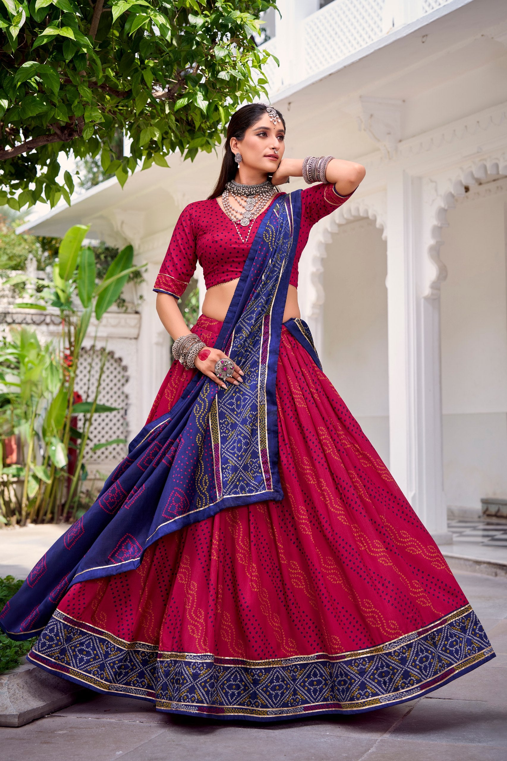 Gauri Bandhej Print Tasar Silk Navratri Lehenga Choli