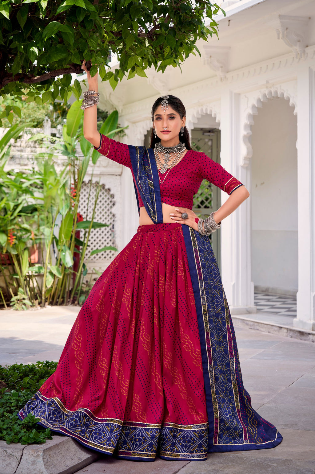 Gauri Bandhej Print Tasar Silk Navratri Lehenga Choli