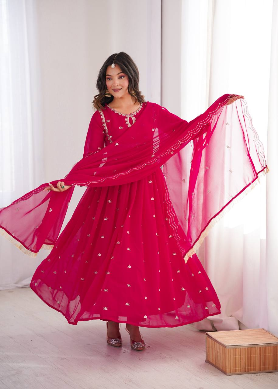 Georgette Sequence Embroidered Gown with Pant and Dupatta