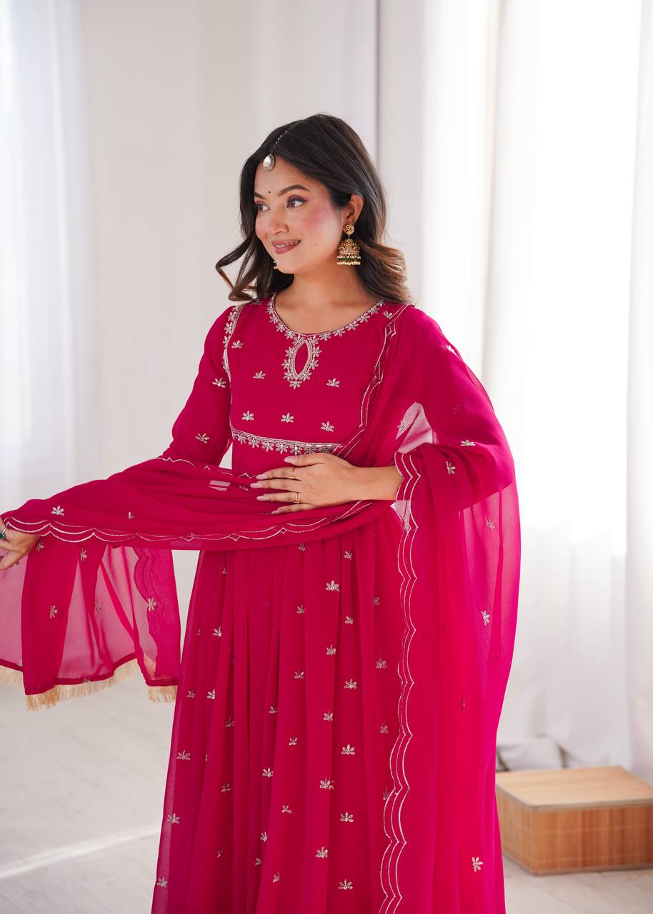 Georgette Sequence Embroidered Gown with Pant and Dupatta