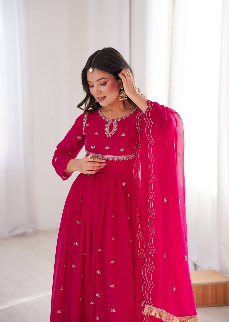 Georgette Sequence Embroidered Gown with Pant and Dupatta