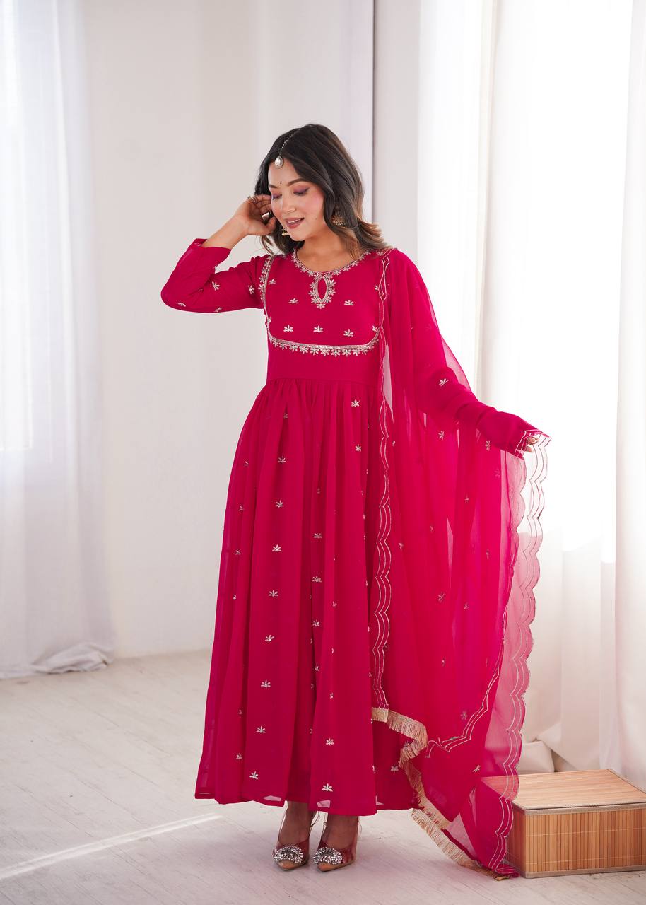 Georgette Sequence Embroidered Gown with Pant and Dupatta