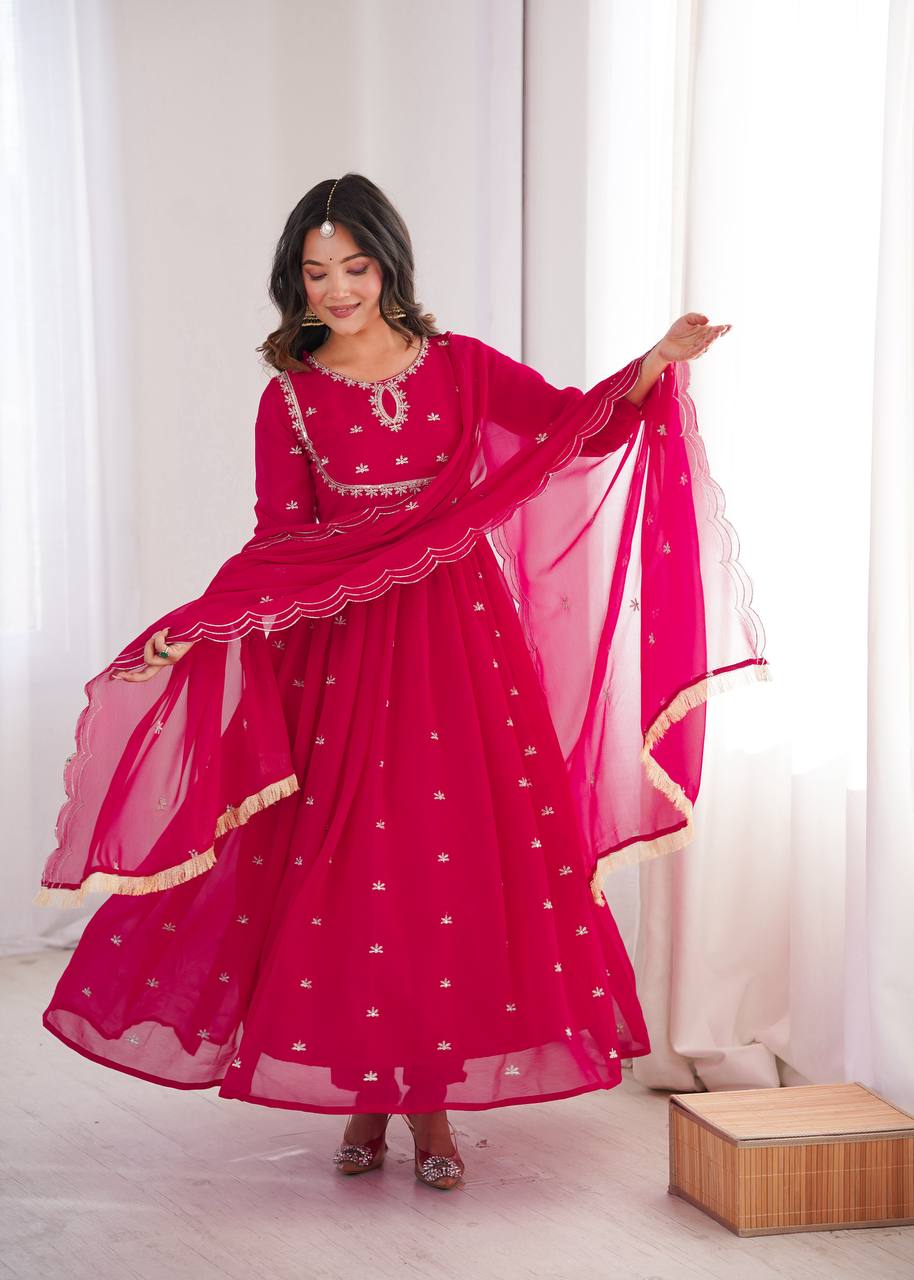 Georgette Sequence Embroidered Gown with Pant and Dupatta