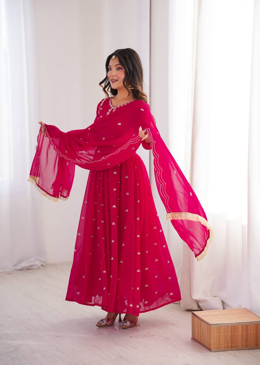 Georgette Sequence Embroidered Gown with Pant and Dupatta