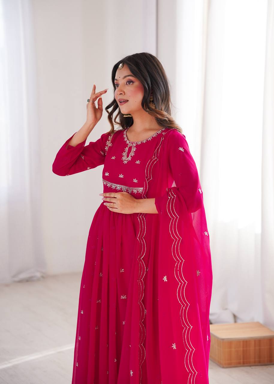 Georgette Sequence Embroidered Gown with Pant and Dupatta